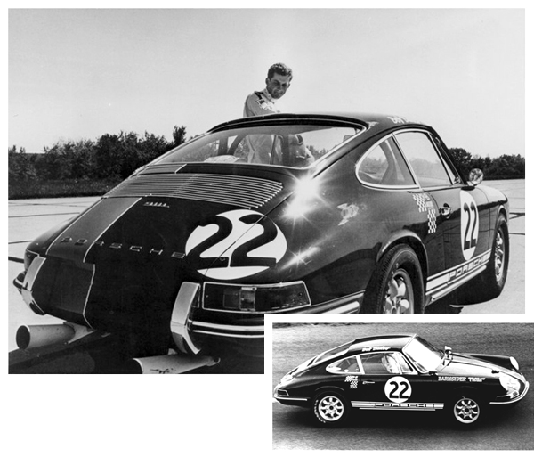 Racemark International Founder and CEO Bob Bailey poses with his Porsche 911L racecar in 1968.