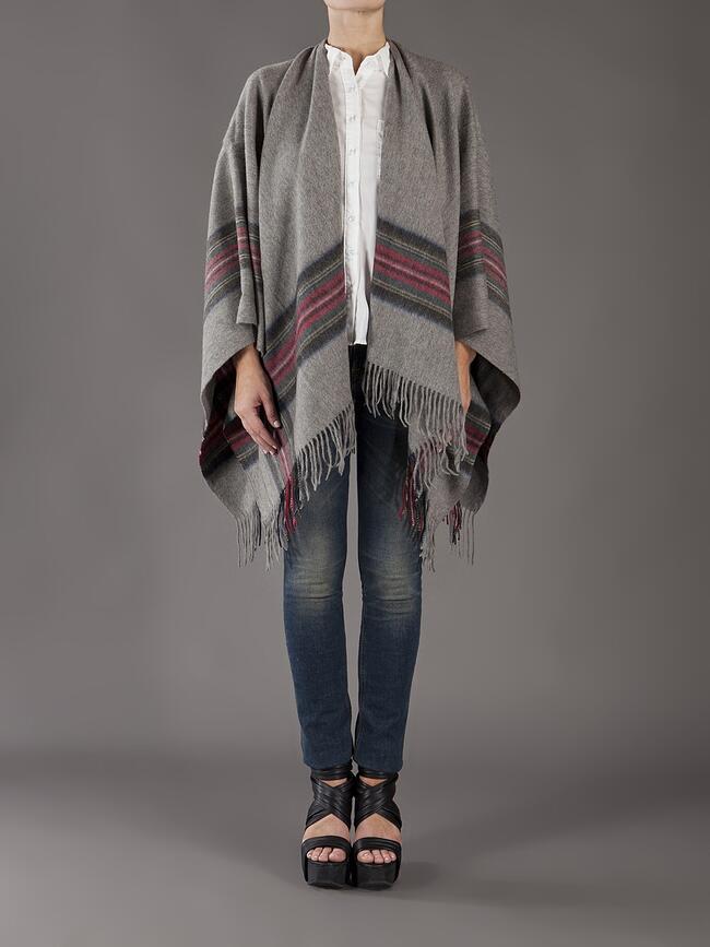 Grey Wool Plaid Poncho by Subtle Luxury