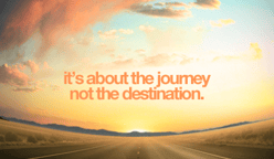 it's about the journey not the destination text on open road background